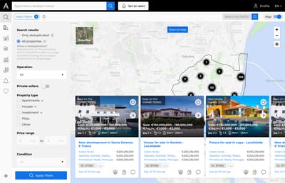 A interface de pesquisa de imóveis redesenhada, com os filtros ao lado de um mapa de altura total