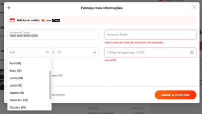 Close-up of the AliExpress expiry dropdowns, with no field label and no visible focus state