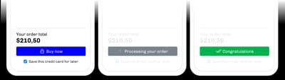 Payment button cycling through its default, loading and completed states
