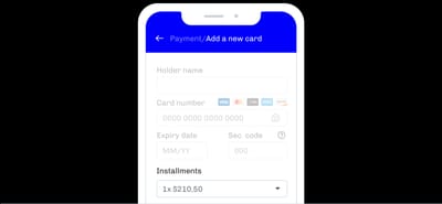 Installment options list showing the number of instalments, the value of each one and the total price
