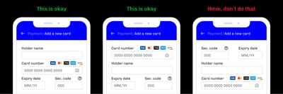 Credit card form with the expiry date and the security code placed last, in that order