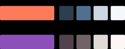 Two palettes side by side: a warm brand colour paired with a cool grayscale, and the reverse